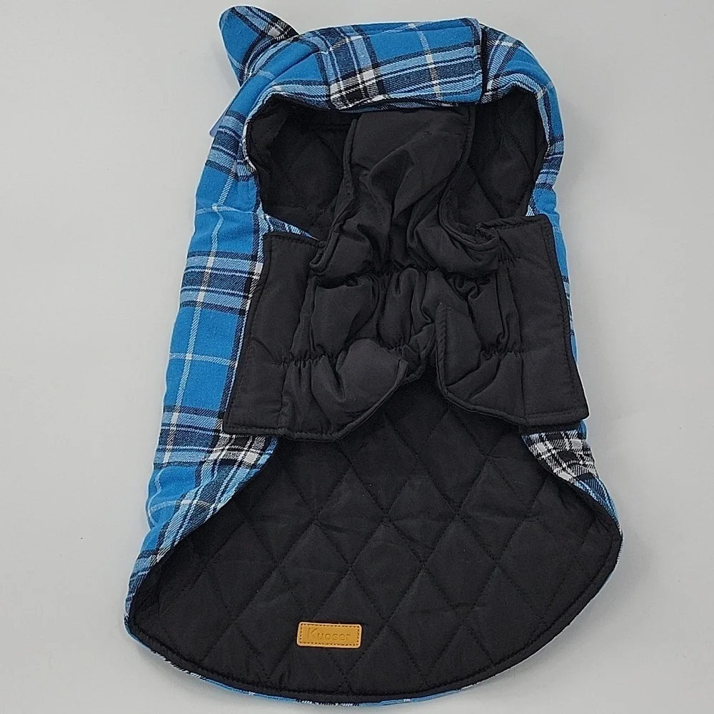 Reversible Black and Blue Plaid Dog Coat NWT